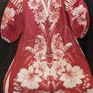 FARM Rio Red Floral Long Sleeve Dress